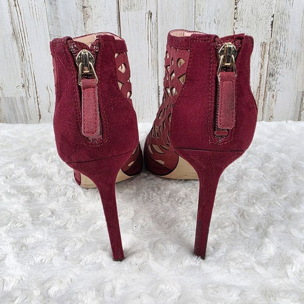 Nine West Tempo Laser Cut Geometric Bootie Maroon Red Size 9 - Picture 6 of 9